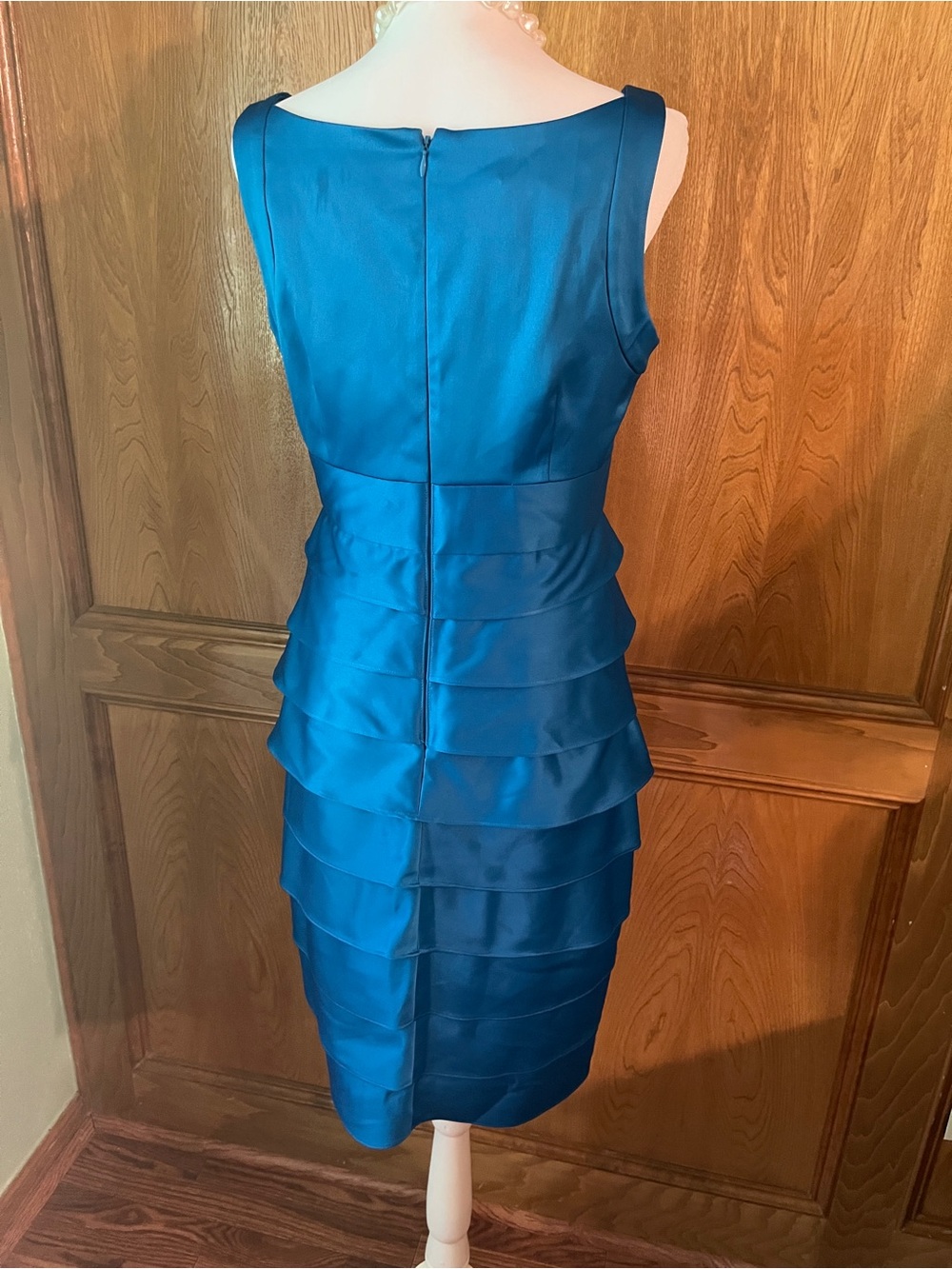 Sz 8 London Times Royal Aegean Blue Ruffle Tiered BodyCon Dress - Picture 11 of 17